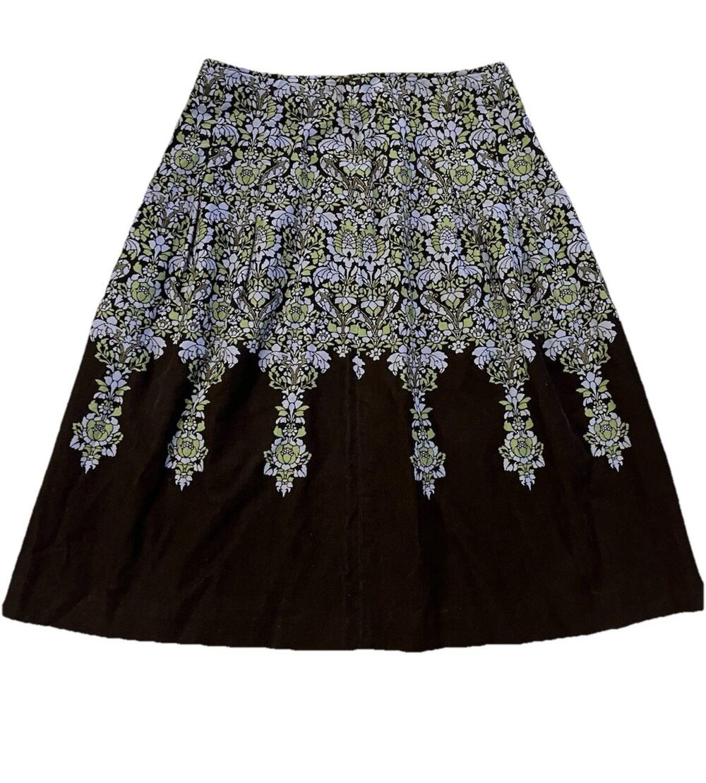 VTG 90s Y2K Lux Floral Corduroy Skirt Chocolate Brown Victorian Fairy Damask